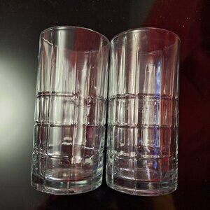 Vintage Highball Block Optic Windowpane texture pattern Glasses set of 2 Anchor